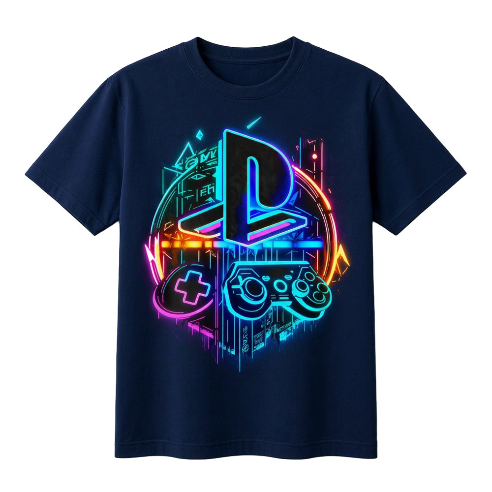 Детска синя тениска за момче с PlayStation принт в тъмносин цвят VIRAKIDS