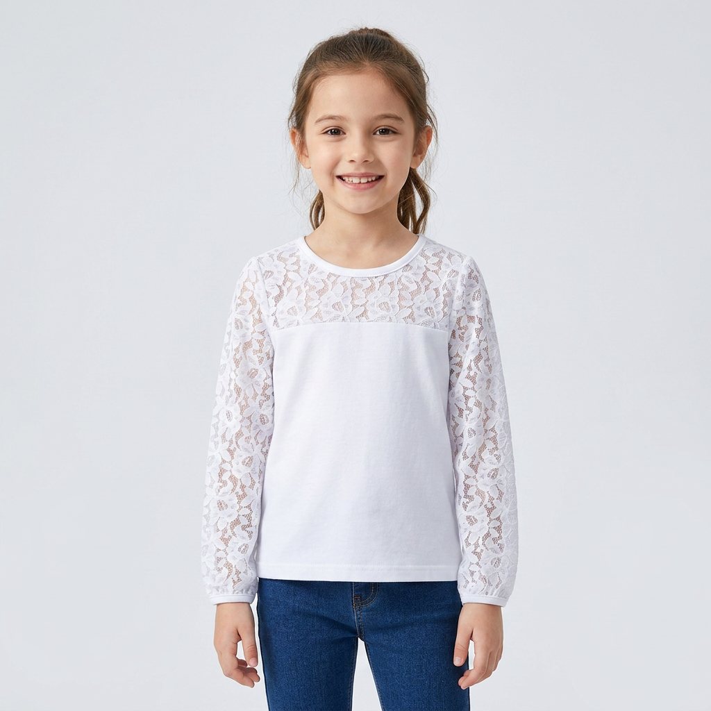Детска елегантна блуза Long White Lace за момиче