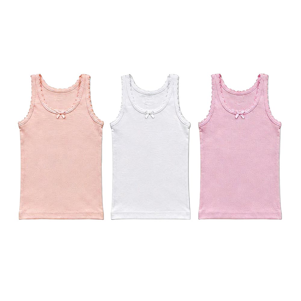 Комплект детски потници за момиче Pure Cotton Color цветни потници с дебели презрамки и панделка ВЕНЕРА VENERA | VIRAKIDS