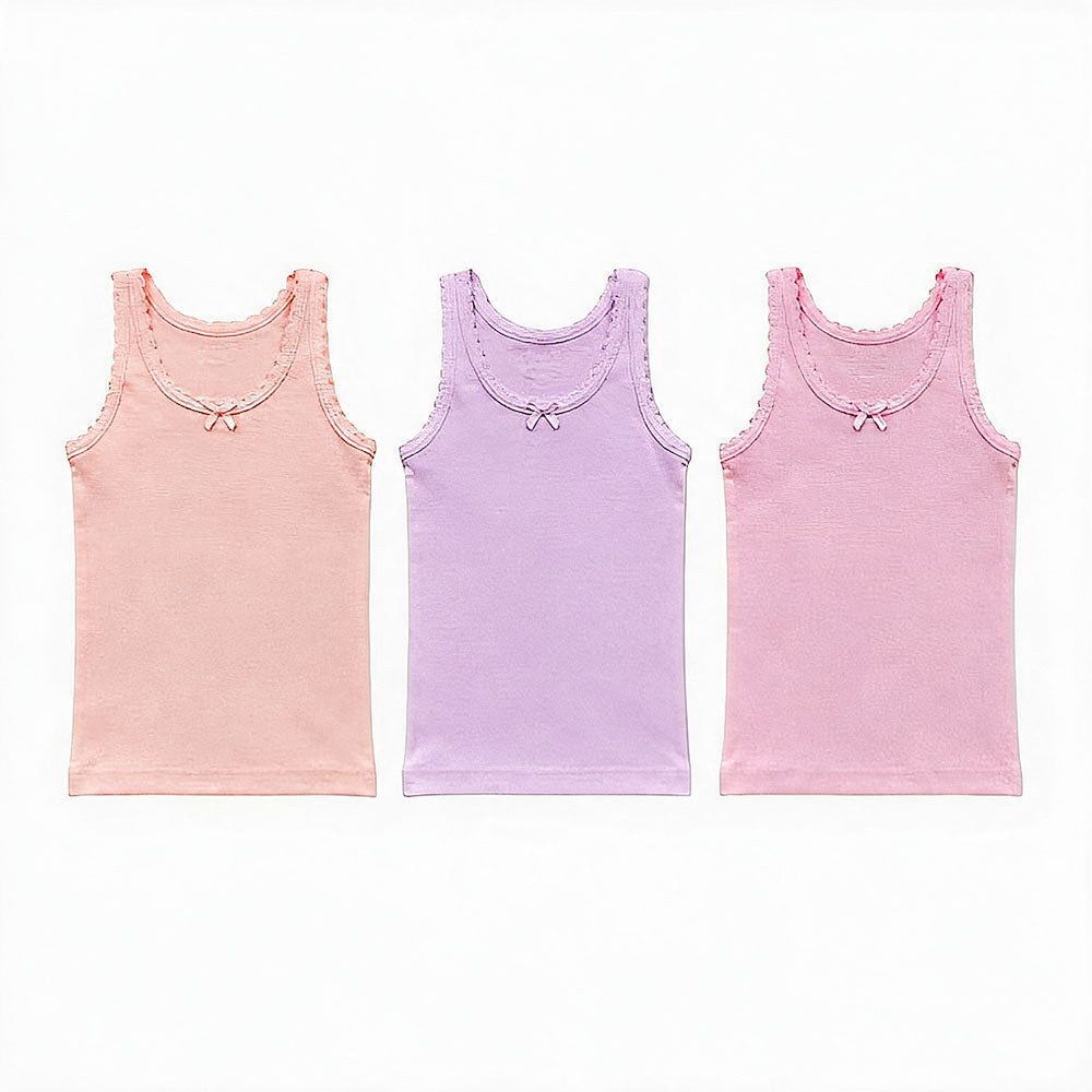 Комплект детски потници за момиче Pure Cotton Color цветни потници с дебели презрамки и панделка ВЕНЕРА VENERA | VIRAKIDS