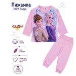 Детска памучна пижама с дълъг ръкав Елза и Анна в розово КомТекс | VIRAKIDS