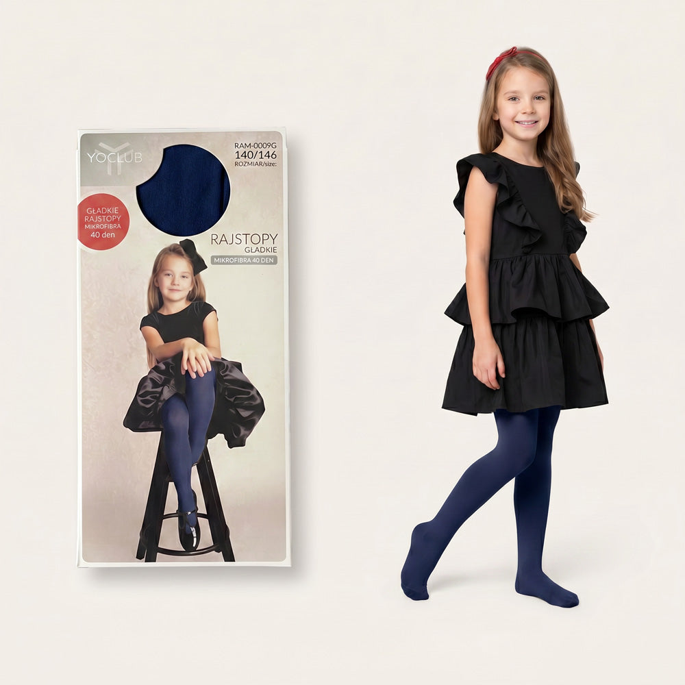 Чорапогащник микрофибър за момиче в тъмно синьо 40 den VIRAKIDS